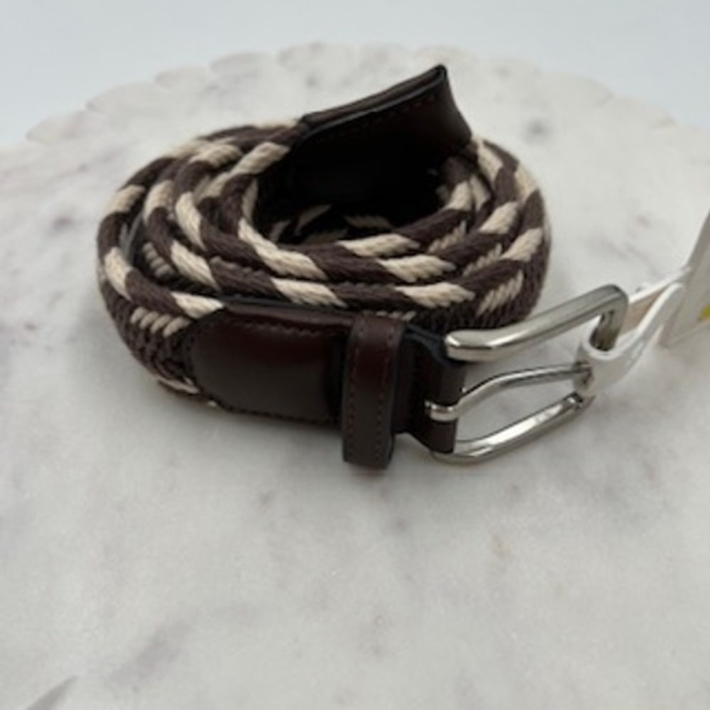 Goodfellow & Co Mens Braided Web Belt Brushwood Brown Cream Large 36-38 New